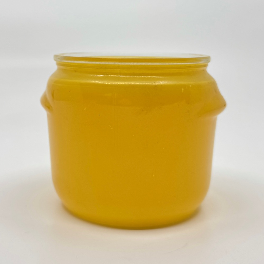 Vintage 1950s Bright Yellow Glasbake Walker’s Honey Whip Bean Crock-Style Jar